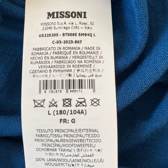 MISSONI Mens Knitted Fine Gauge Wool Polo in Blue - Size L - MSRP $650 - BNWT - Picture 5 of 5